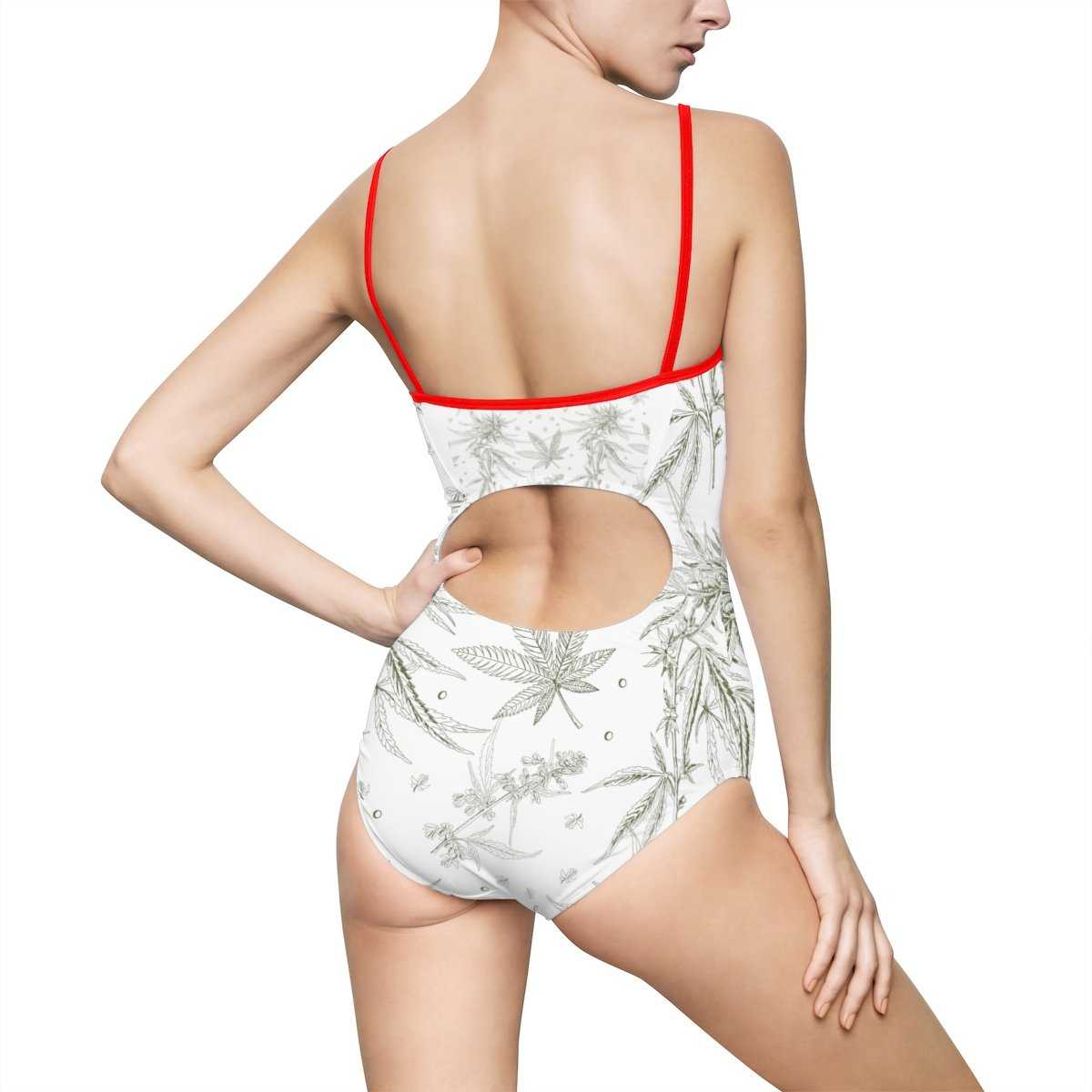 CANNABIS Print One-piece Swimsuit - White - shopcontrabrands.com