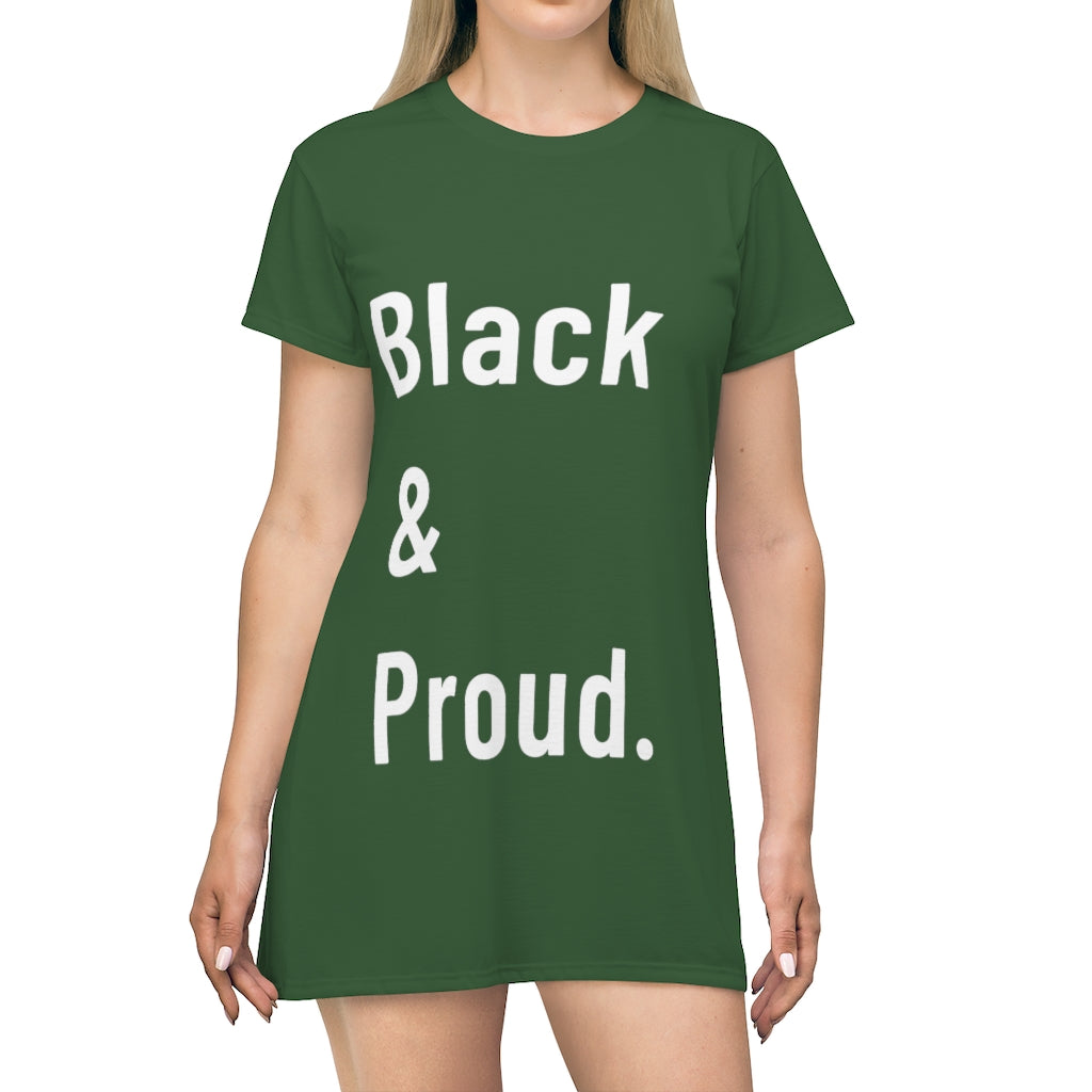 Black & Proud T-Shirt Dress in Green