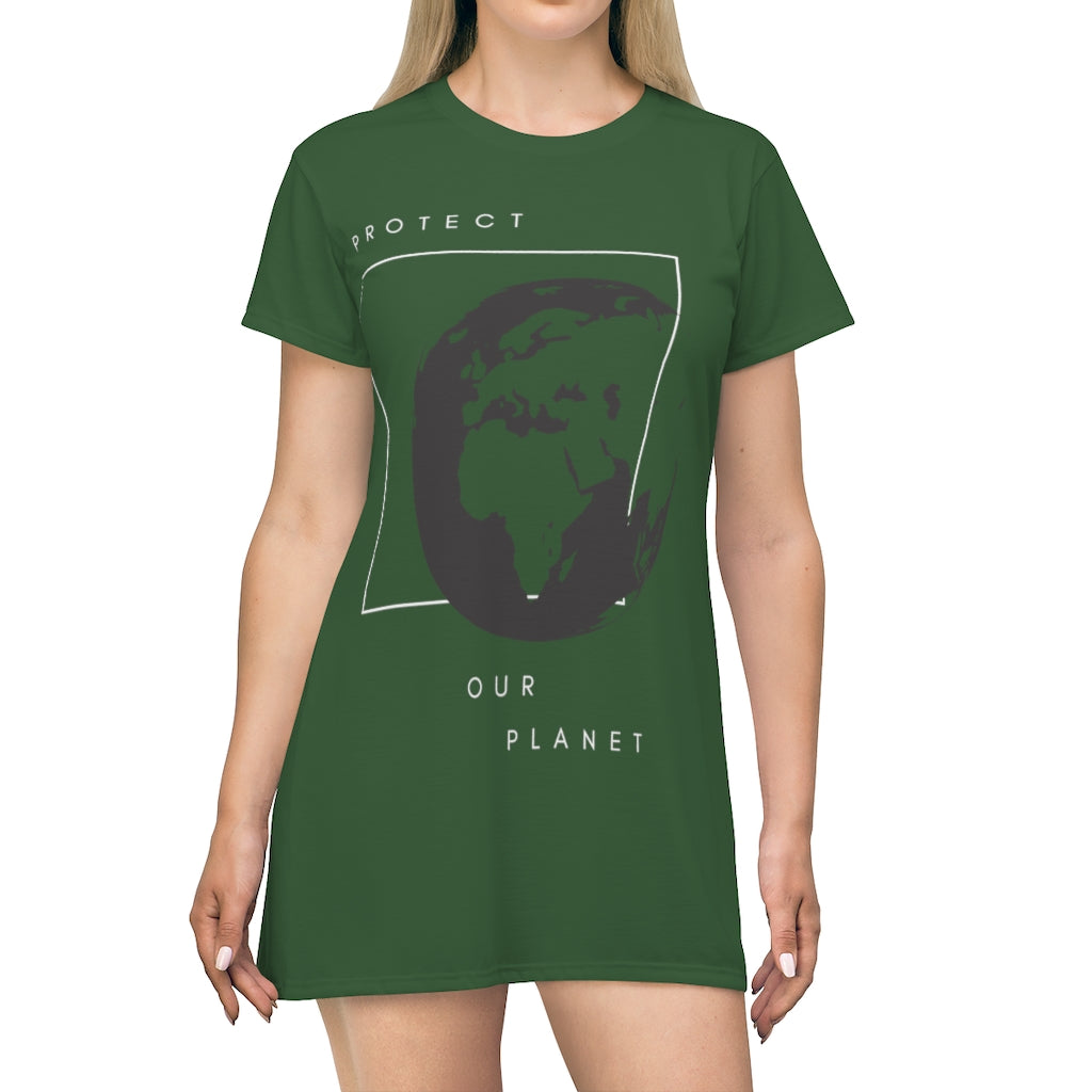 Protect Our Planet T-Shirt Dress in Green