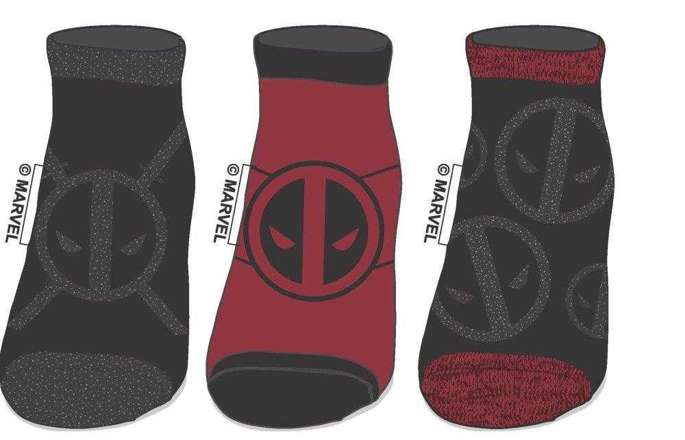 Set of 3 Deadpool Insignia Socks, Marvel Juniors Ankle Sock Set, Comics Movie Print | shopcontrabrands.com