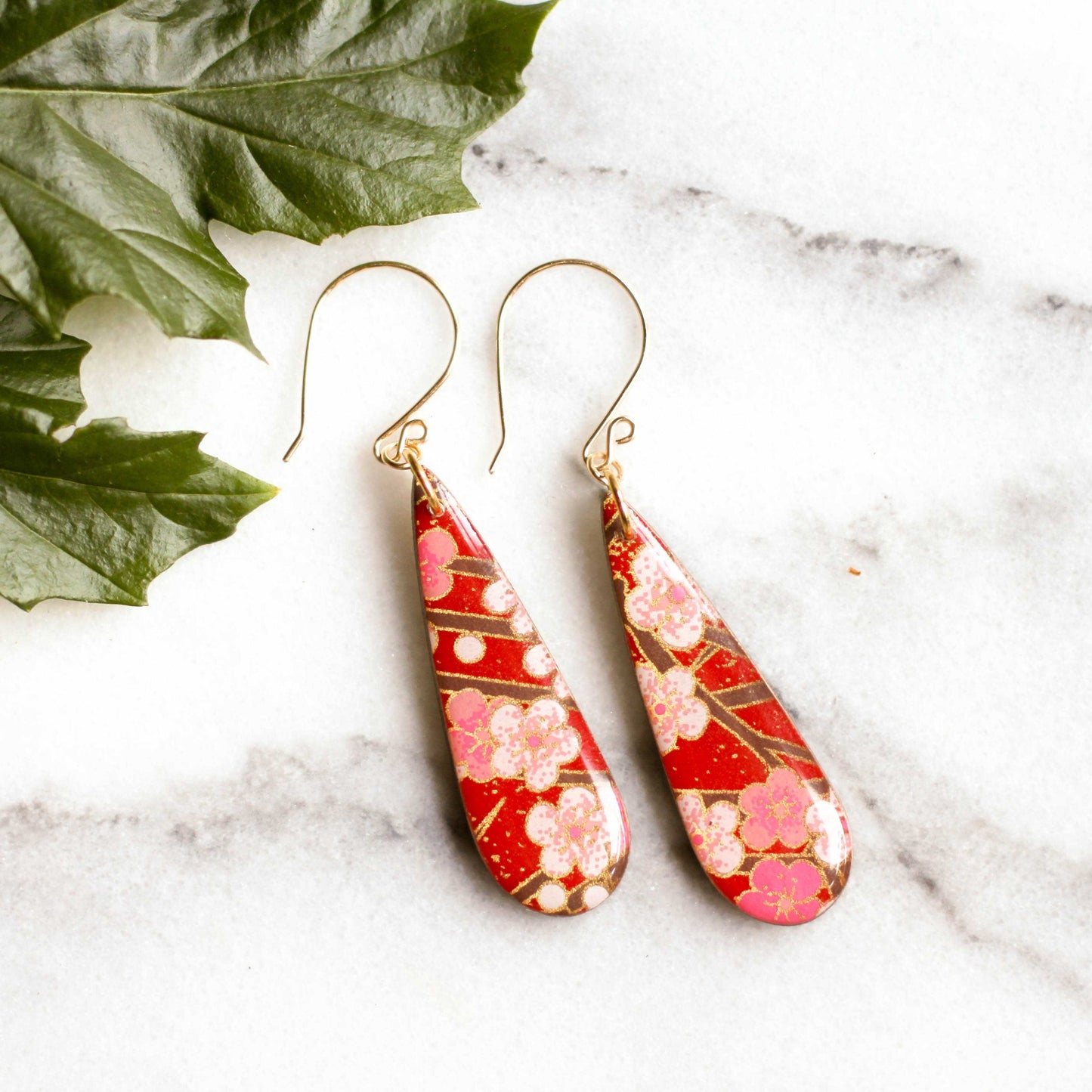 Teardrop Red Cherry Blossom Earrings | shopcontrabrands.com