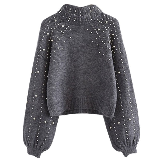 Pearl Studded  Crop Sweater