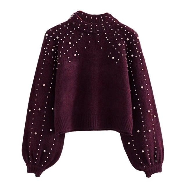 Pearl Studded  Crop Sweater
