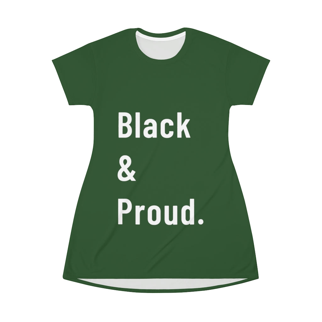 Black & Proud T-Shirt Dress in Green
