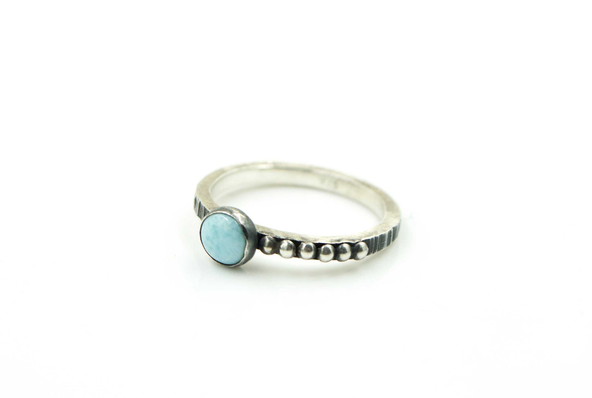 Larimar Stacking Ring w/ Hammer Textured Band in Recycled Sterling Silver - shopcontrabrands.com
