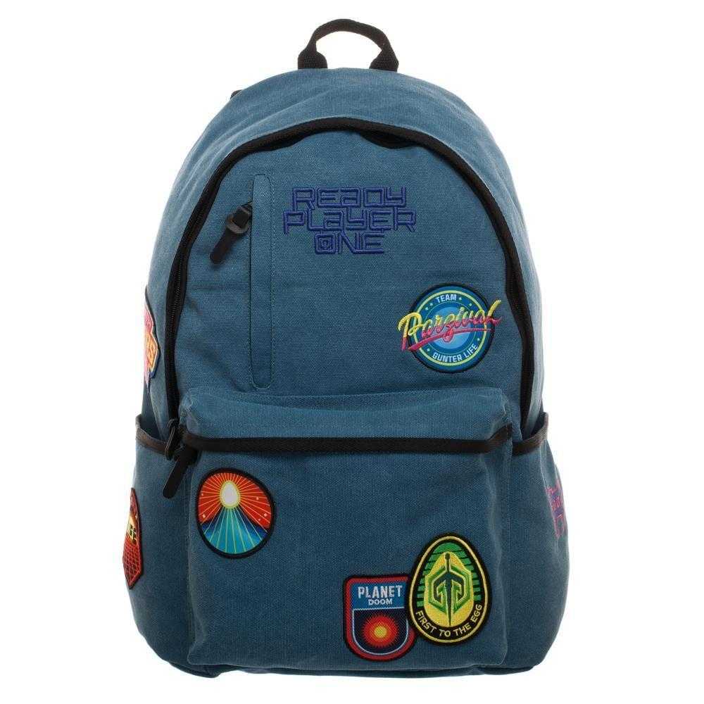 Soft Blue Patches Knapsack, Ready Player One Character Inspired Backpack with Gunter Patches, Gamer Life Gifts | shopcontrabrands.com