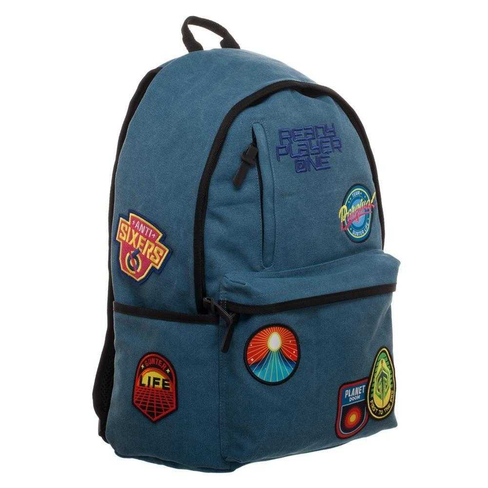 Soft Blue Patches Knapsack, Ready Player One Character Inspired Backpack with Gunter Patches, Gamer Life Gifts | shopcontrabrands.com